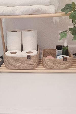 Jüt Hasır Sepet 2Li Kare Düzenleyici, 2Li Kare Jüt Sepet Organizer, 2li Mutfak & Banyo Düzenleyicisi