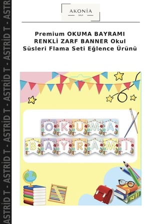 Premium OKUMA BAYRAMI RENKLİ ZARF BANNER Okul Süsleri Flama Seti Eğlence Ürünü