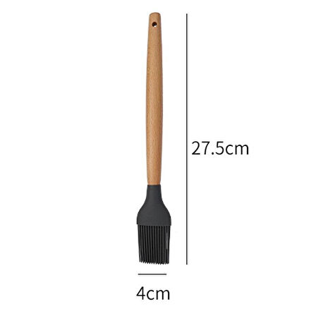 Yumurta Fırçası Ahşap Saplı Mutfak Fırçası Sos Fırçası Hamur Fırçası Silikon Gri 27 cm