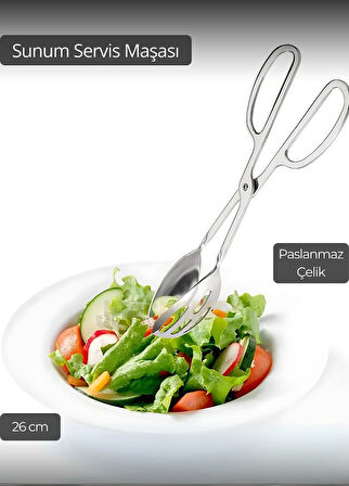 Salata Maşası Paslanmaz Çelik Maşa Pişirme Maşası Barbekü Maşası Kek Maşası 26 cm