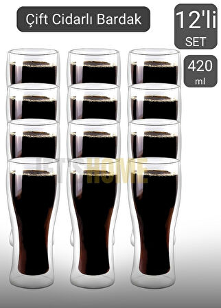 12’li Set Bira Bardağı Kahve Bardağı Çift Cidarlı Bardak Meşrubat Bardağı 420 ml