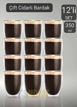 12’li Set Latte Bardağı Cappuccino Bardağı Çift Cidarlı Bardak Americano Bardağı 350 ml Kahve Bardak