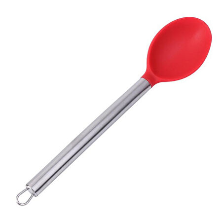 Silikon Kaşık Paslanmaz Saplı Servis Kaşığı Kırmızı 34 cm