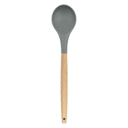 Silikon Kaşık Mutfak Kaşığı Servis Kaşığı Ahşap Saplı 31,5 cm