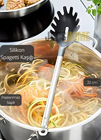 Silikon Spagetti Kaşığı Paslanmaz Çelik Saplı 32 cm