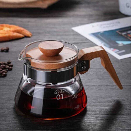 Kahve Sürahisi Borasilikat Cam Ahşap Saplı 600 ml