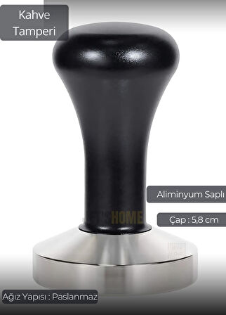 Tamper Aluminyum Saplı Paslanmaz Tabanlı Kahve Tamperi 58 mm