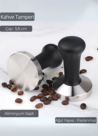 Tamper Aluminyum Saplı Paslanmaz Tabanlı Kahve Tamperi 58 mm