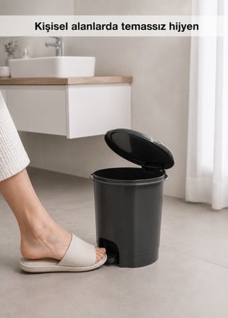 Antrasit Pedallı Çöp Kovası 6 L İçi Kovalı Hijyenik Banyo ve Makyaj Masası Tipi Küçük Boy Çöp Kutusu