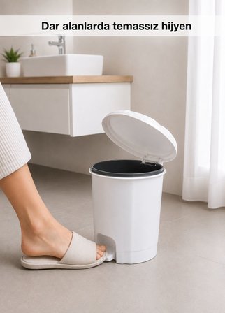 Beyaz Pedallı Çöp Kovası 6 L İçi Kovalı Küçük Boy Banyo Tuvalet ve Ofis Tipi Hijyenik Çöp Kutusu