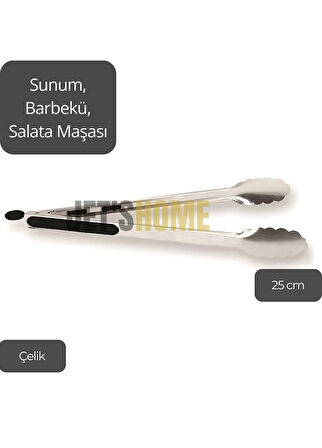 Sunum Maşası Barbekü Maşası Mangal Maşa Çelik Salata Maşası 25 cm