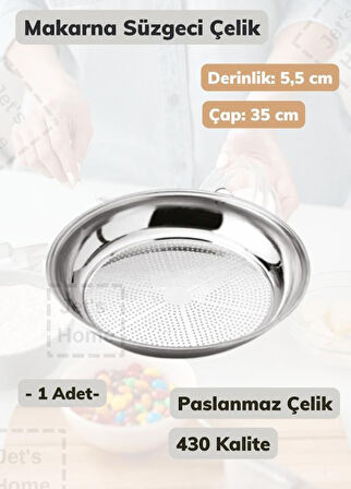 Makarna Süzgeci 35 cm Paslanmaz Çelik Süzgeç İnce