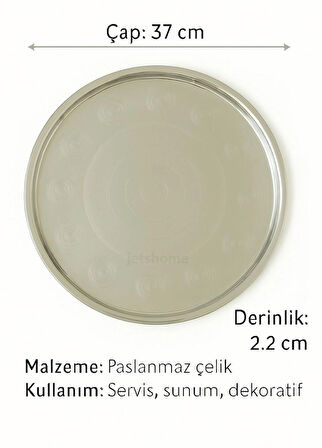 Yemek Sunum Tepsisi Paslanmaz  37 cm Çay Kahve Tepsisi Çelik Sini Geleneksel No:40