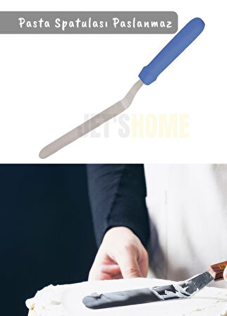 Eğik Pasta Spatulası Paslanmaz Krema Spatula Çelik Orta Boy 38 cm