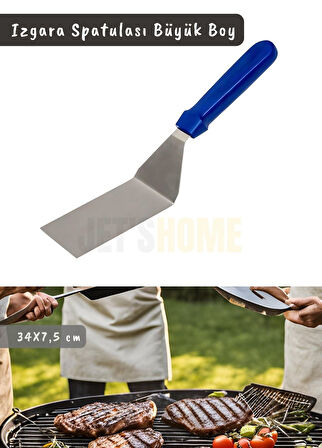 Barbekü Spatulası Paslanmaz Izgara Spatulası Çelik Hamburger Spatulası 34 cm