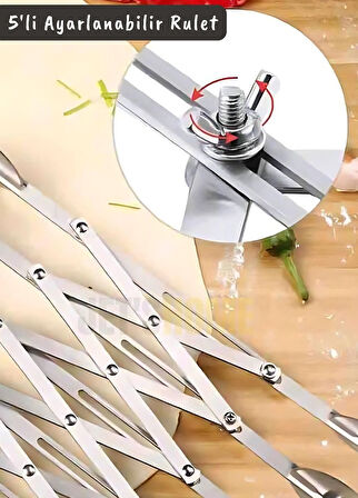 5’li Hamur Kesme Ruleti Ayarlanabilir Makarna Kesici Pizza Kesici Hamur Kesici Paslanmaz Çelik