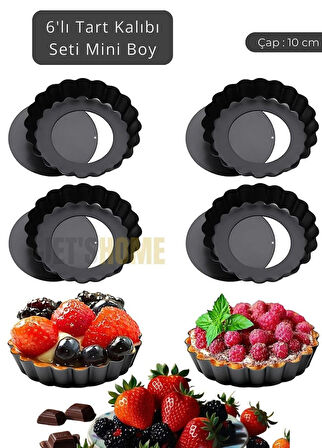 6’lı Set Mini Boy Tart Kalıbı Çıkartılabilir Tabanlı Turta Kalıbı Karbon Çelik Kek Kalıbı 10 cm