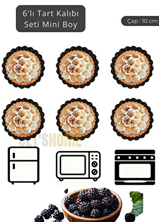 6’lı Set Mini Boy Tart Kalıbı Çıkartılabilir Tabanlı Turta Kalıbı Karbon Çelik Kek Kalıbı 10 cm