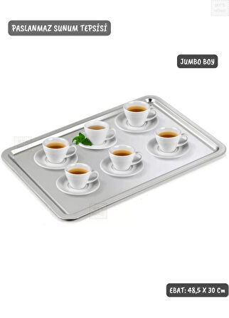 Sunum Tepsisi Paslanmaz Servis Tepsisi Çelik Çay Tepsi Kahve Tepsisi Jumbo Boy 48,5 cm