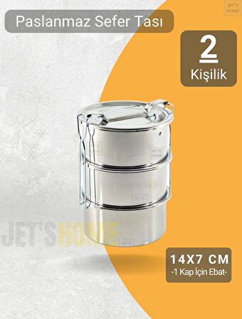 3’lü Sefer Tası 14x7 cm Yemek Taşıma Kabı Paslanmaz Çelik No:2