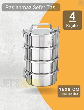 4’lü Sefer Tası 16x8 cm Yemek Taşıma Kabı Paslanmaz Çelik No:3