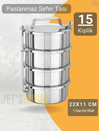 4’lü Sefer Tası 22x11 cm Yemek Taşıma Kabı Paslanmaz Çelik No:6