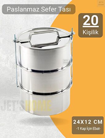 3’lü Sefer Tası 24x12 cm Yemek Taşıma Kabı Paslanmaz Çelik No:7