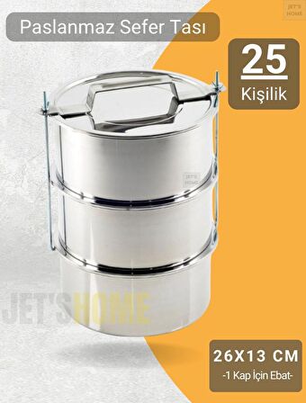 3’lü Sefer Tası 26x13 cm Yemek Taşıma Kabı Paslanmaz Çelik No:8