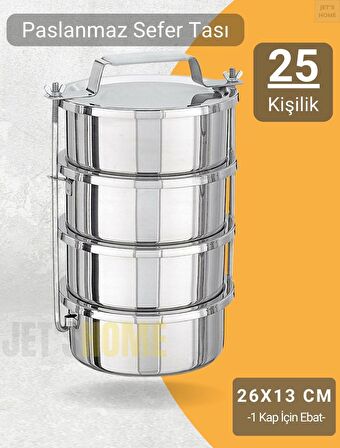 4’lü Sefer Tası 26x13 cm Yemek Taşıma Kabı Paslanmaz Çelik No:8