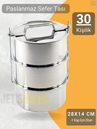 3’lü Sefer Tası 28x14 cm Yemek Taşıma Kabı Paslanmaz Çelik No:9