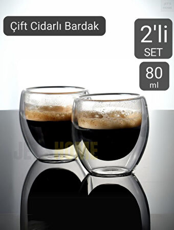 2’li Set Espresso Bardağı 80 ml Kahve Bardağı Çift Cidarlı Bardak Viski Bardağı