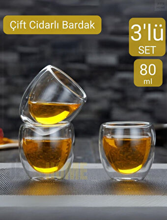 3’lü Set Espresso Bardağı  80 ml Kahve Bardağı Çift Cidarlı Bardak Viski Bardağı