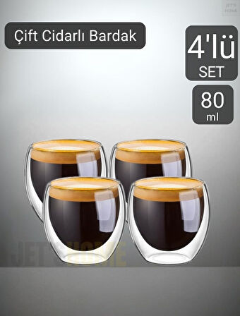 4’lü Set Espresso Bardağı  80 ml Kahve Bardağı Çift Cidarlı Bardak Viski Bardağı