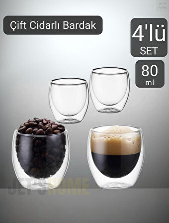 4’lü Set Espresso Bardağı  80 ml Kahve Bardağı Çift Cidarlı Bardak Viski Bardağı