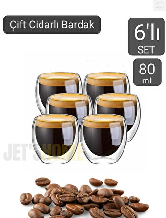 6’lı Set Espresso Bardağı  80 ml Kahve Bardağı Çift Cidarlı Bardak Viski Bardağı