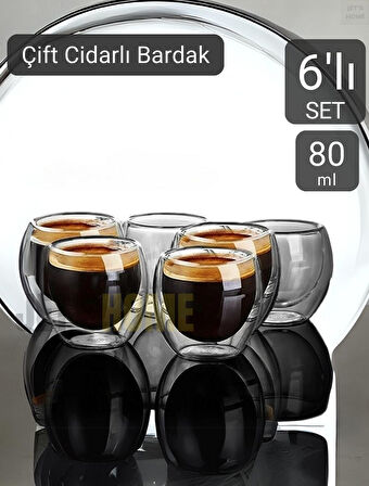 6’lı Set Espresso Bardağı  80 ml Kahve Bardağı Çift Cidarlı Bardak Viski Bardağı