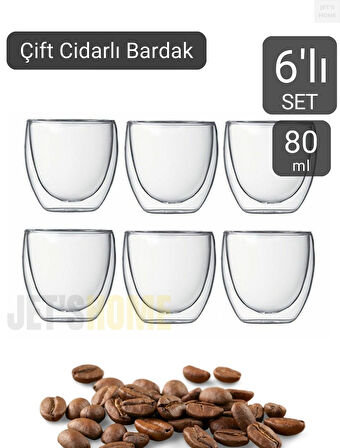 6’lı Set Espresso Bardağı  80 ml Kahve Bardağı Çift Cidarlı Bardak Viski Bardağı