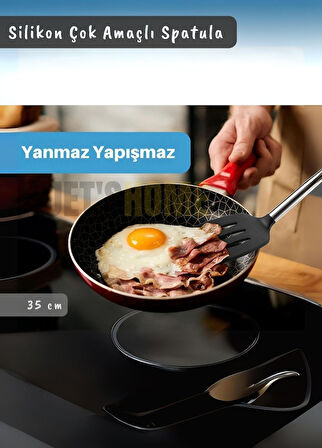 Silikon Spatula Servis Spatulası Çok Amaçlı Spatula Paslanmaz Saplı Siyah 35 cm