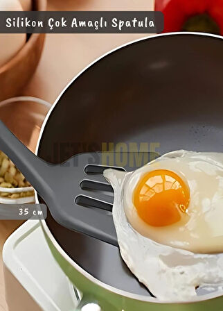 Silikon Spatula Servis Spatulası Çok Amaçlı Spatula Paslanmaz Saplı Siyah 35 cm