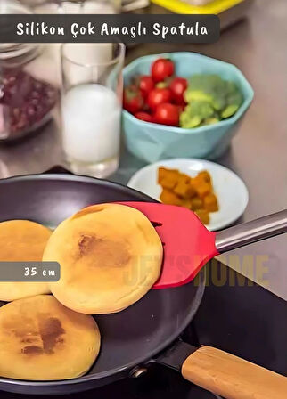 Silikon Spatula Servis Spatulası Çok Amaçlı Spatula Paslanmaz Saplı Kırmızı 35 cm