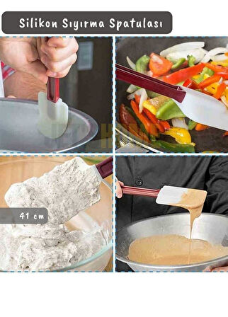 Silikon Spatula Karıştırma Spatulası Sıyırma Spatulası Isıya Dayanıklı Asma Delikli Büyük Boy 41 cm