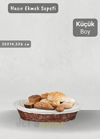 Hasır Ekmek Sepeti Oval Çok Amaçlı Sepet Yılbaşı Sepeti Küçük Boy 20 cm