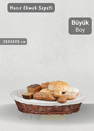 Hasır Ekmek Sepeti Oval Çok Amaçlı Sepet Yılbaşı Sepeti Büyük Boy 28 cm