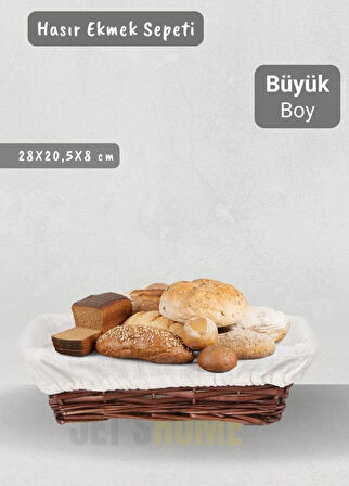 Hasır Ekmek Sepeti Dikdörtgen Çok Amaçlı Sepet Yılbaşı Sepeti Büyük Boy 28 cm