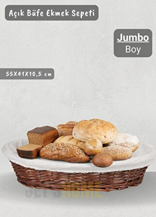 Hasır Ekmek Sepeti Oval Açık Büfe Sepeti Yılbaşı Sepeti Jumbo Boy 55 cm