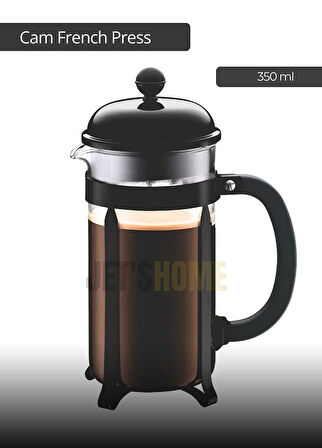 Cam French Press Kahve Demleme Paslanmaz İç Yapı Siyah 350 ml