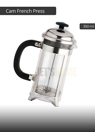 Cam French Press Kahve Demleme Paslanmaz İç Yapı İnox 350 ml