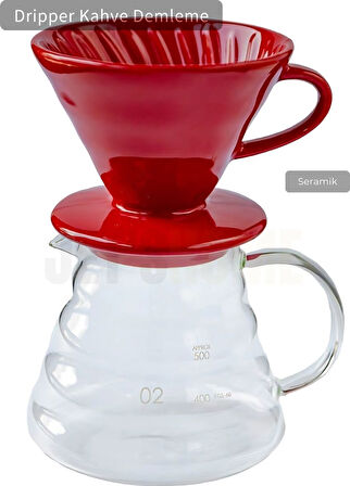 V60 02 Seramik Dripper Kahve Demleme Ekipmanı Aparatı Kırmızı