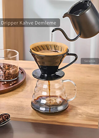 V60 02 Seramik Dripper Kahve Demleme Ekipmanı Aparatı Siyah