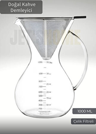 1000 ml Chemex Doğal Kahve Demleyici Çelik Filtreli 8 Bardak